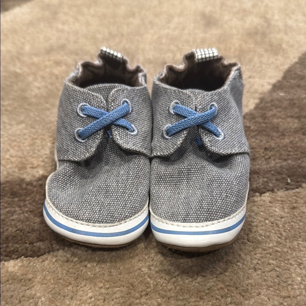 Robeez Gray and Blue Baby Walker Shoes with Decorative Bows